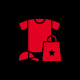 A red t-shirt, cap, and shopping bag with star design.