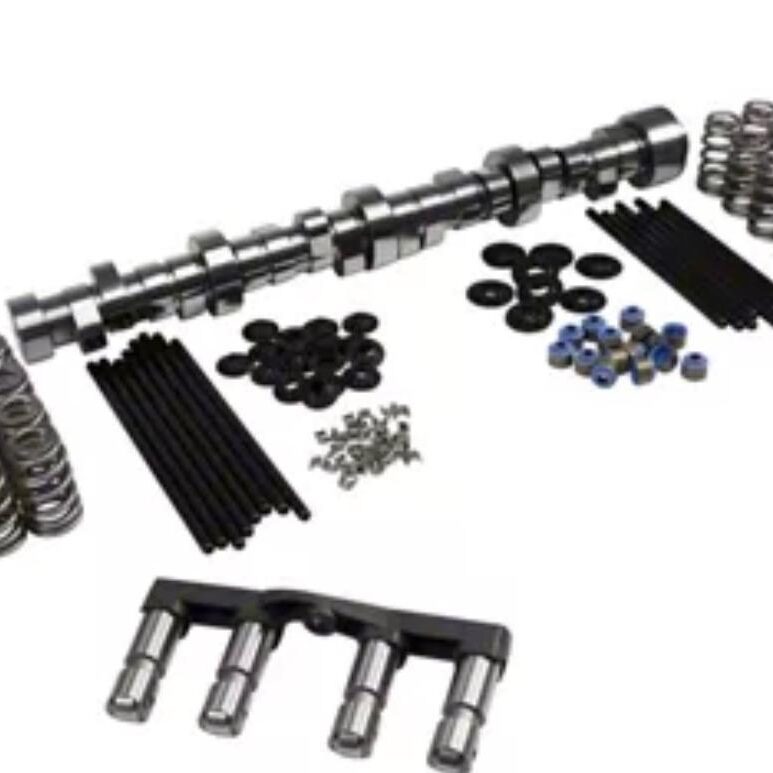 Various automotive engine components arranged on a white background.