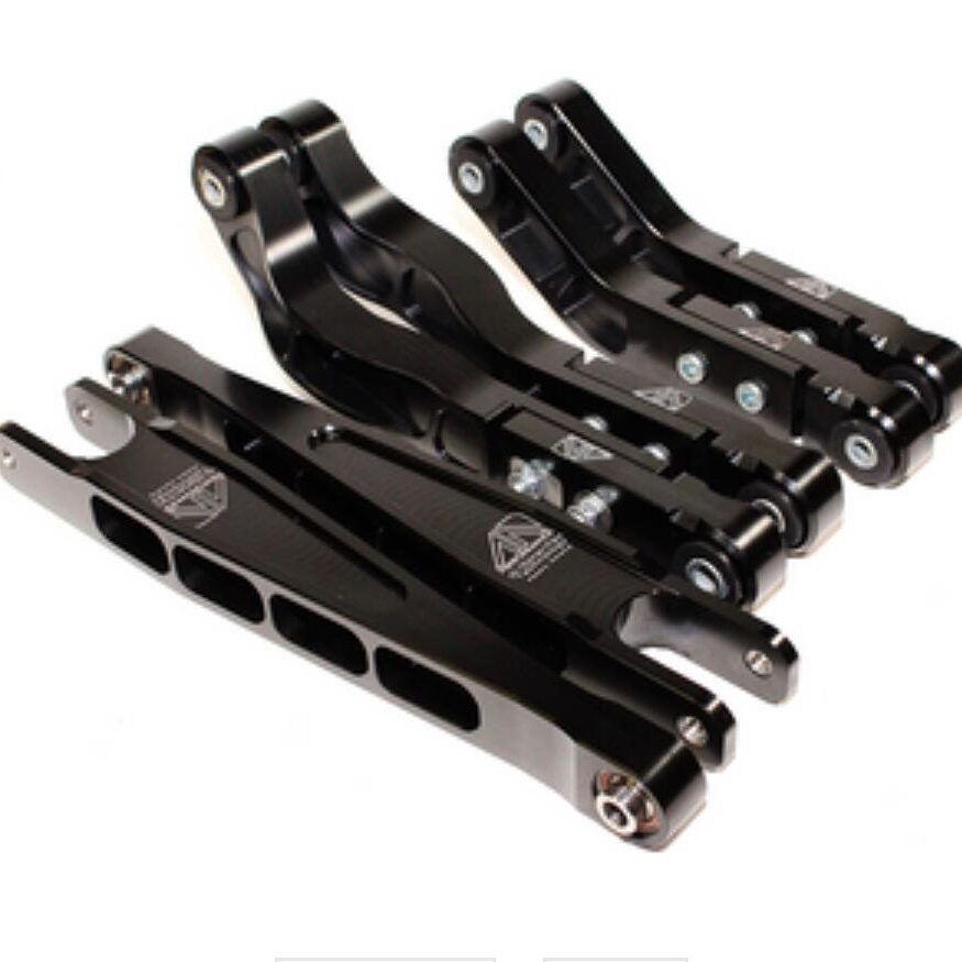 Set of black anodized motorcycle brake or clutch levers.